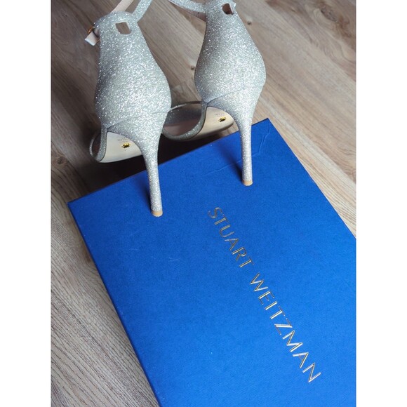 Stuart Weitzman Nudistsong Nudist Heel Sandals Womens 7 Fine Glitter - Picture 6 of 15